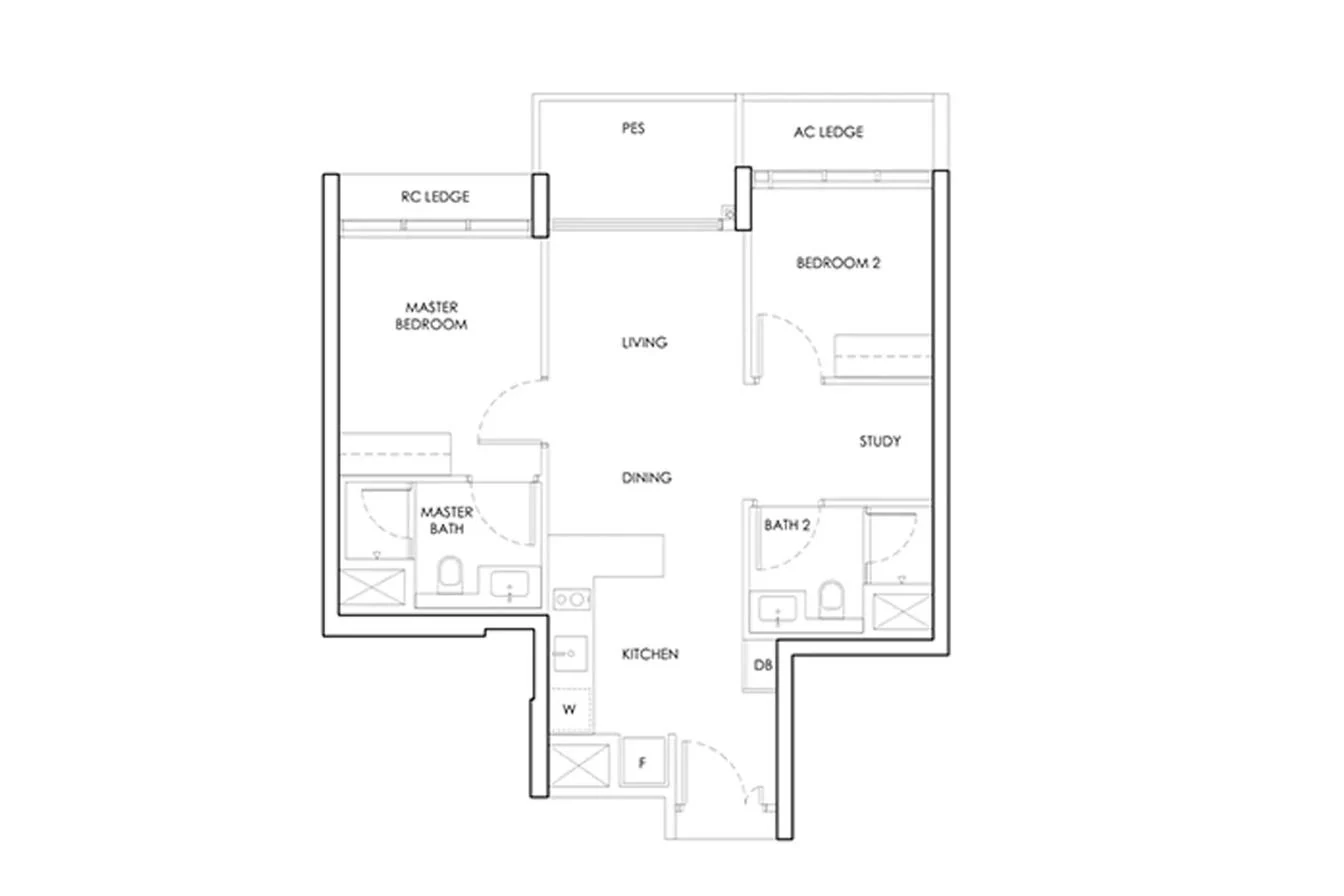 Chuan Grove Residences 2-Bedroom + Study floor plan