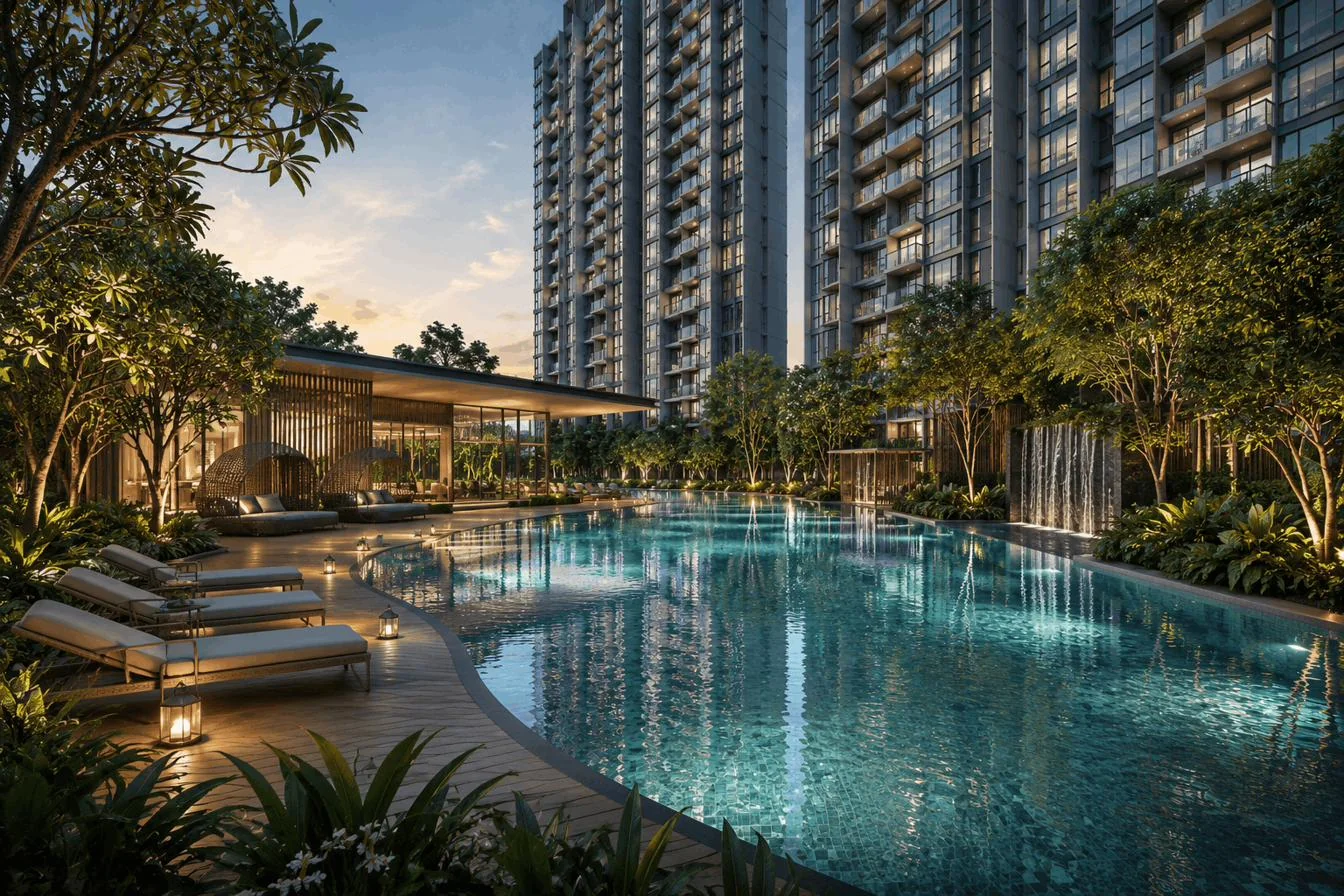 Chuan Grove Residences — clubhouse gymnasium overlooking the pool, new launch condo at Lorong Chuan